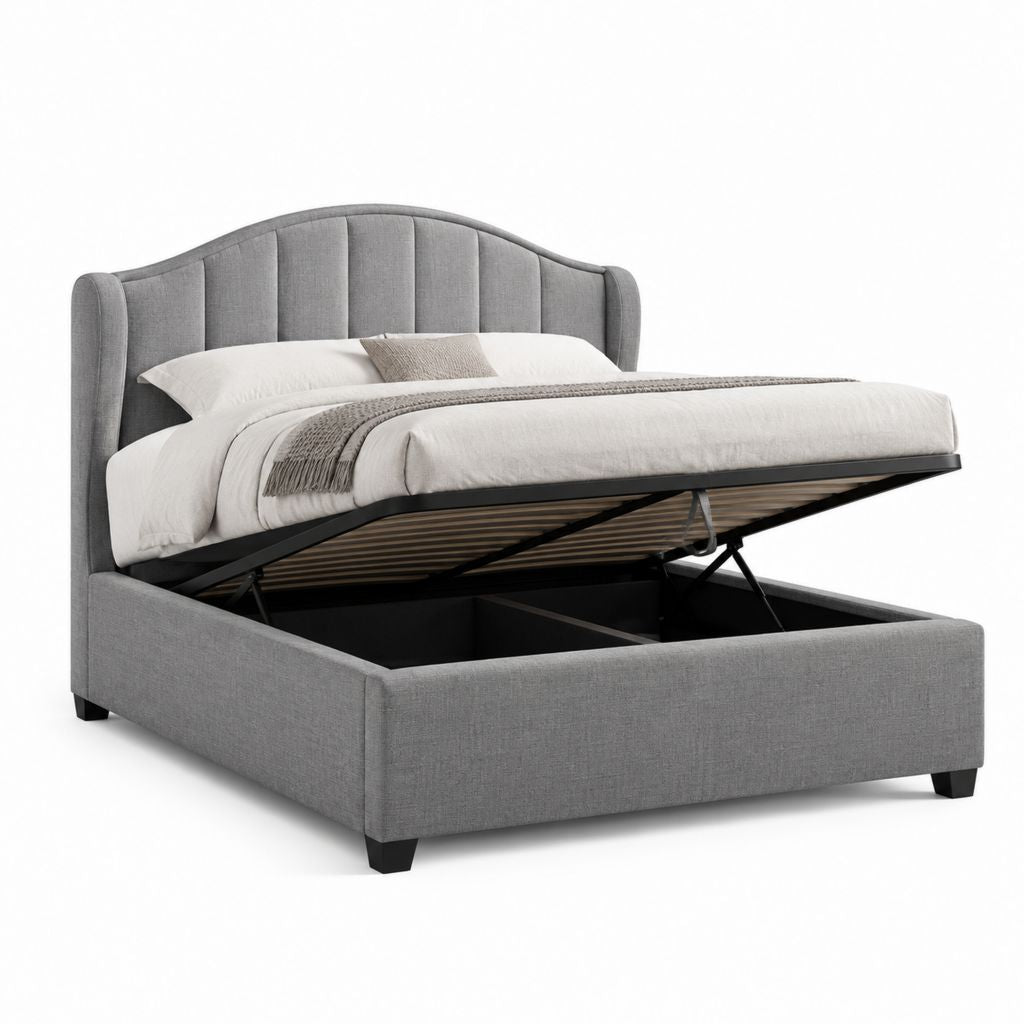 Lit double récipient rembourré gris 174 × 216 × 120 cm pour matelas 160 × 200 cm avec filet à lattes