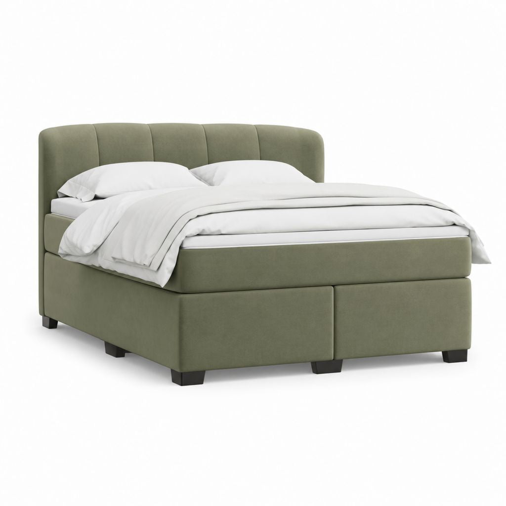Lit continental double rembourré vert sauge 168 × 210 × 115 cm avec matelas 160 × 200 cm