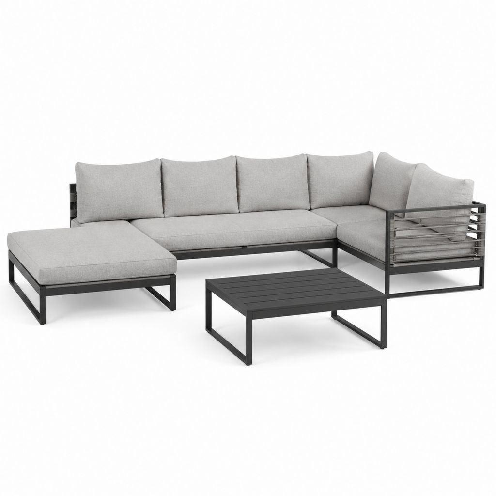 Ensemble de canapé d'angle extérieur 4 pièces en aluminium avec coussins gris clair, 300 × 220 × 75 cm